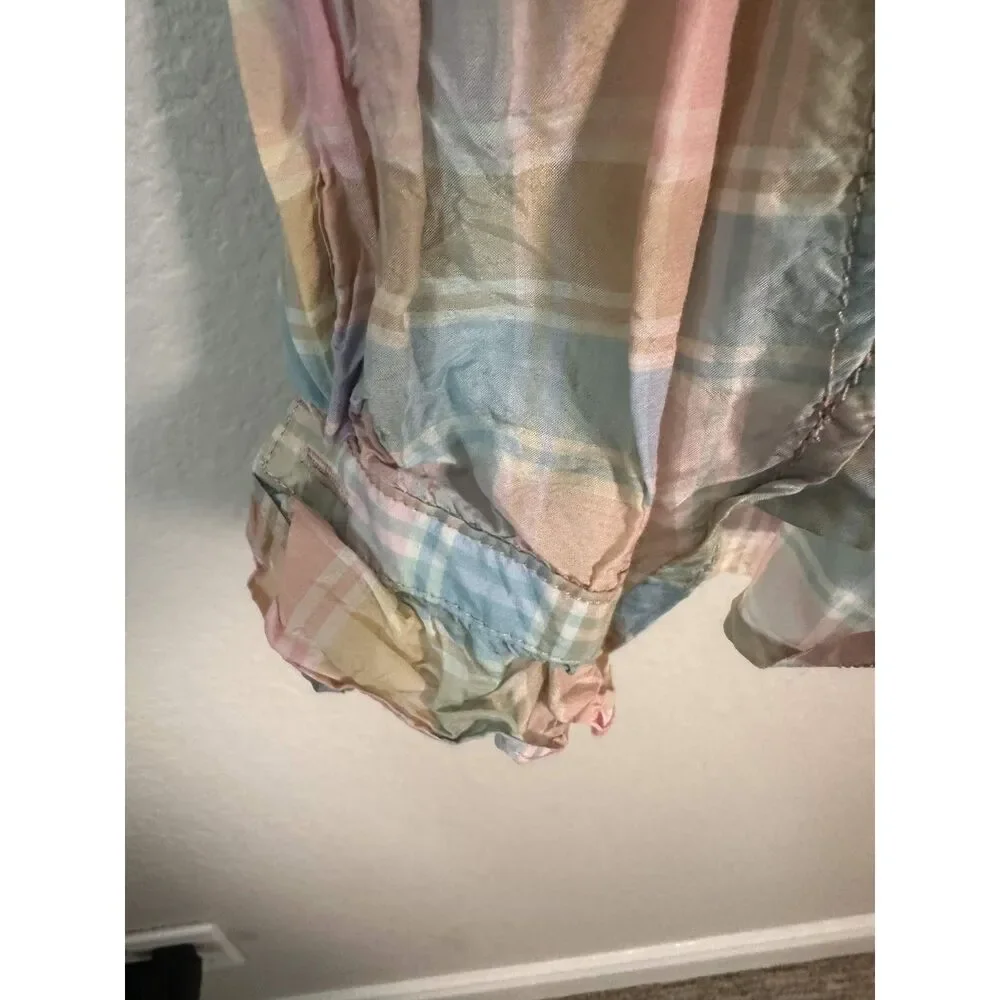 J.Crew Button Up Top Coquette Pastel Plaid Silk Blend Blouse Romantic Preppy 14